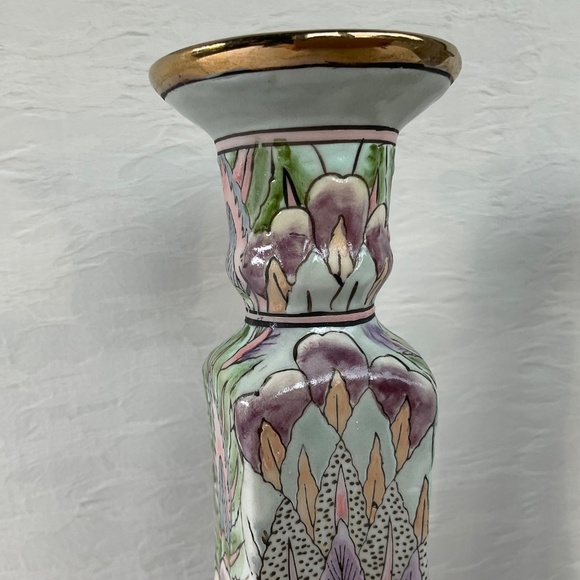 Vintage Chinoiserie Candle Holders Pastel Textured Boho Decor - One Pair (2) - Picture 7 of 13